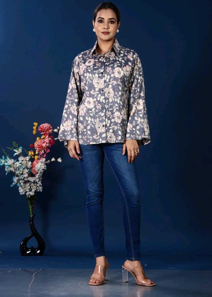 Floral Print Button Down Shirt For Women