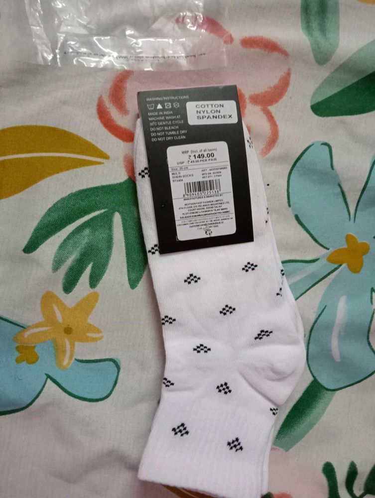 White Socks with Black Pattern