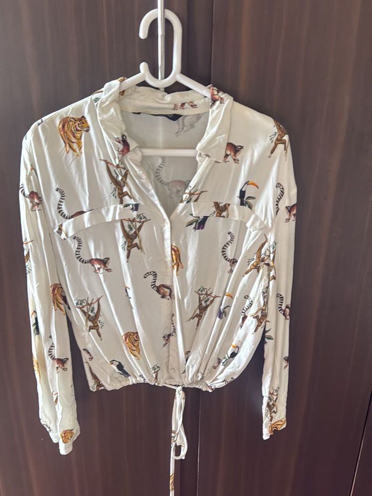 Fun Animal Print Long Sleeve Crop Top