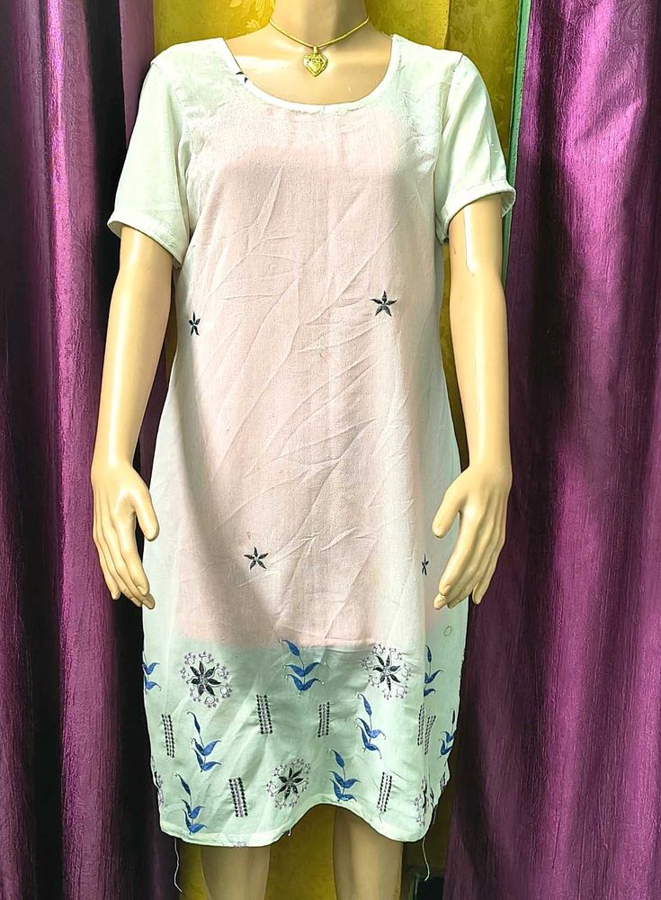Light white Short Sleeve Dress with Floral Print