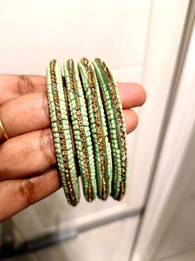 Elegant Mint Green Beaded Bangles