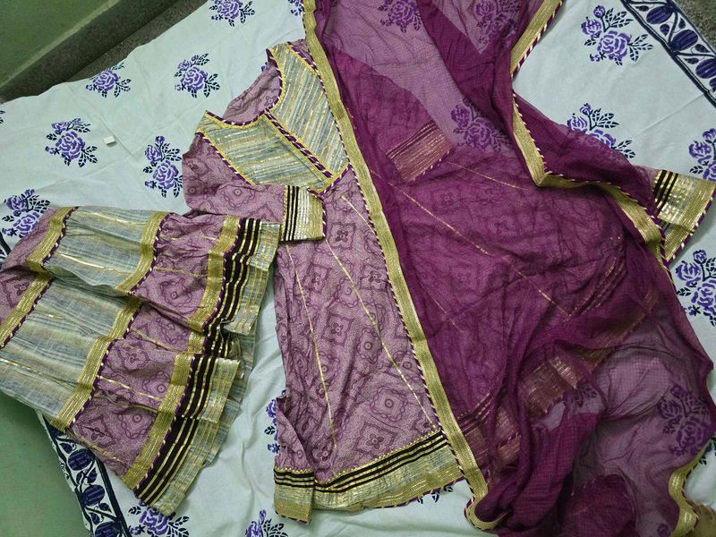Beautiful Purple Sharara Kurta Set with Dupatta