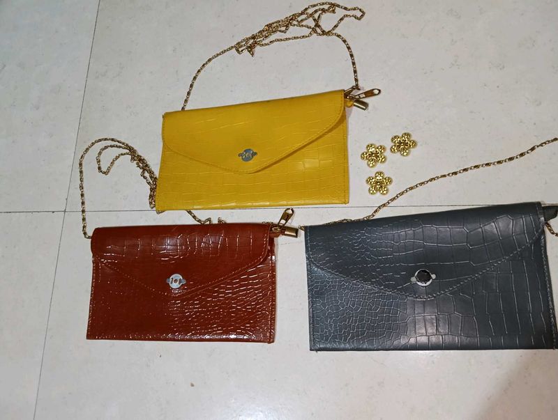 Set of 3 Croc Embossed Clutch Bags