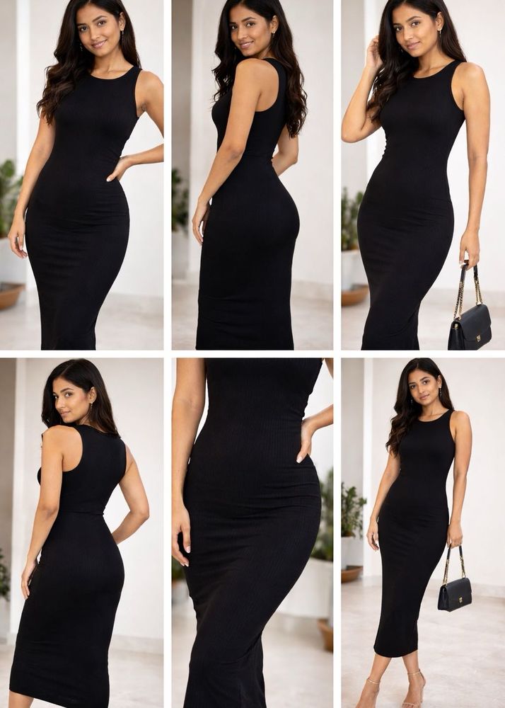 Sleek Black Sleeveless Midi Dress Size S