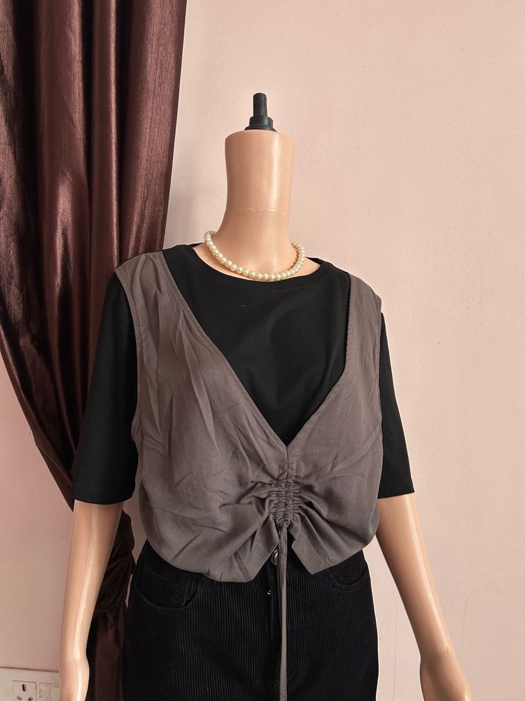 Chic Grey Ruched Vest Top ( 44 chest, 25 length)