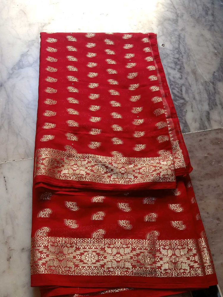 Vibrant Red Banarasi Silk Saree