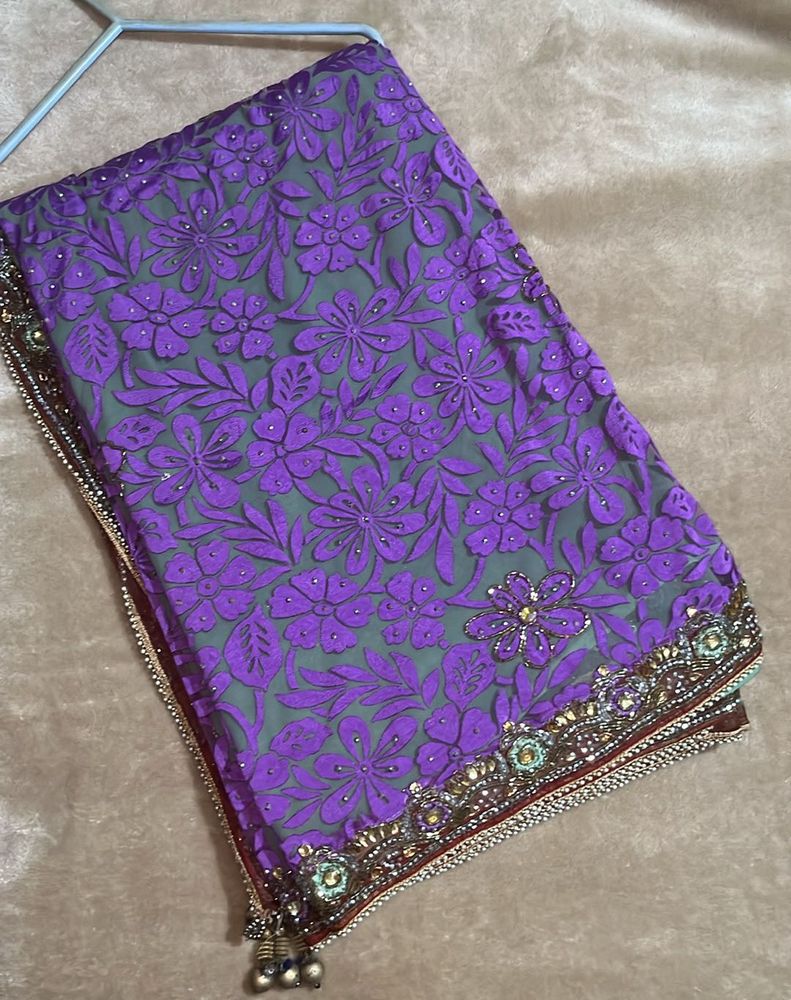 Purple Green Festive Saree(with blouse)