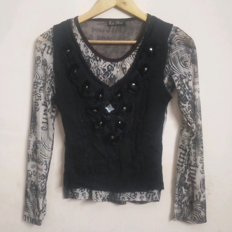 Designer Top With Attached Sweater On Front