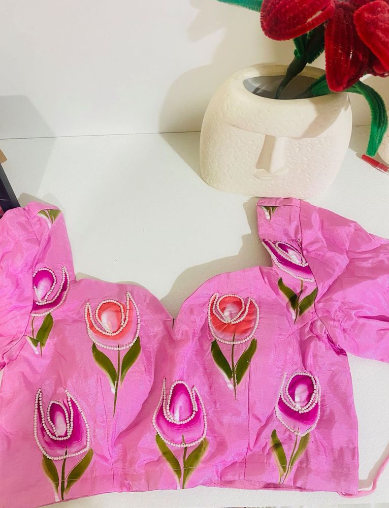 Pink Tulip Embroidered Blouse