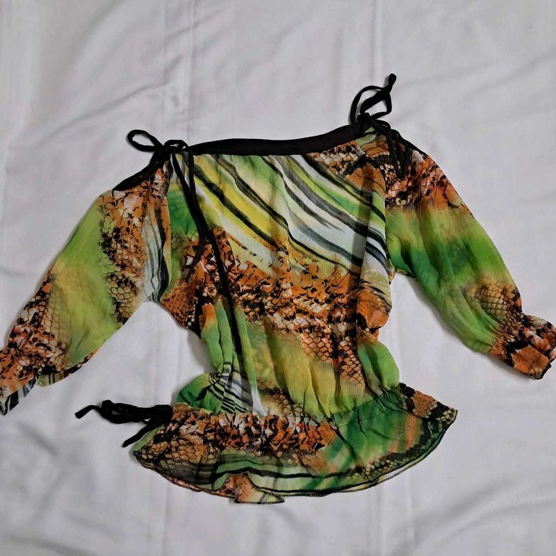 Y2k Vintage 2000s Forest Fairy Cold Shoulder Top