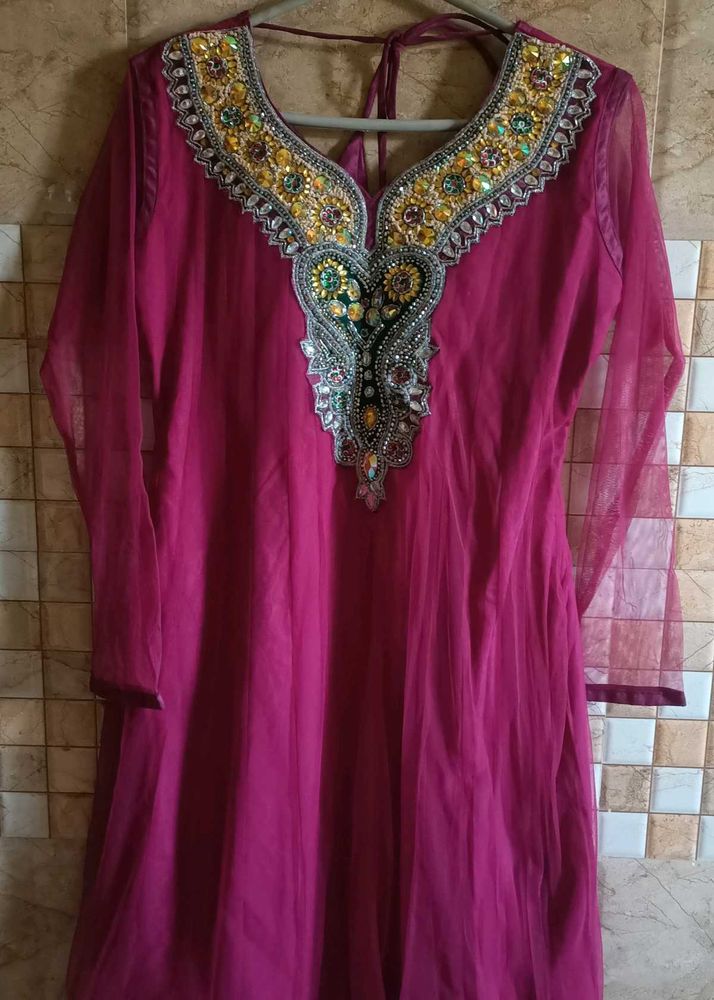 Embellished Magenta anarkali Kurta, bust 40 inches