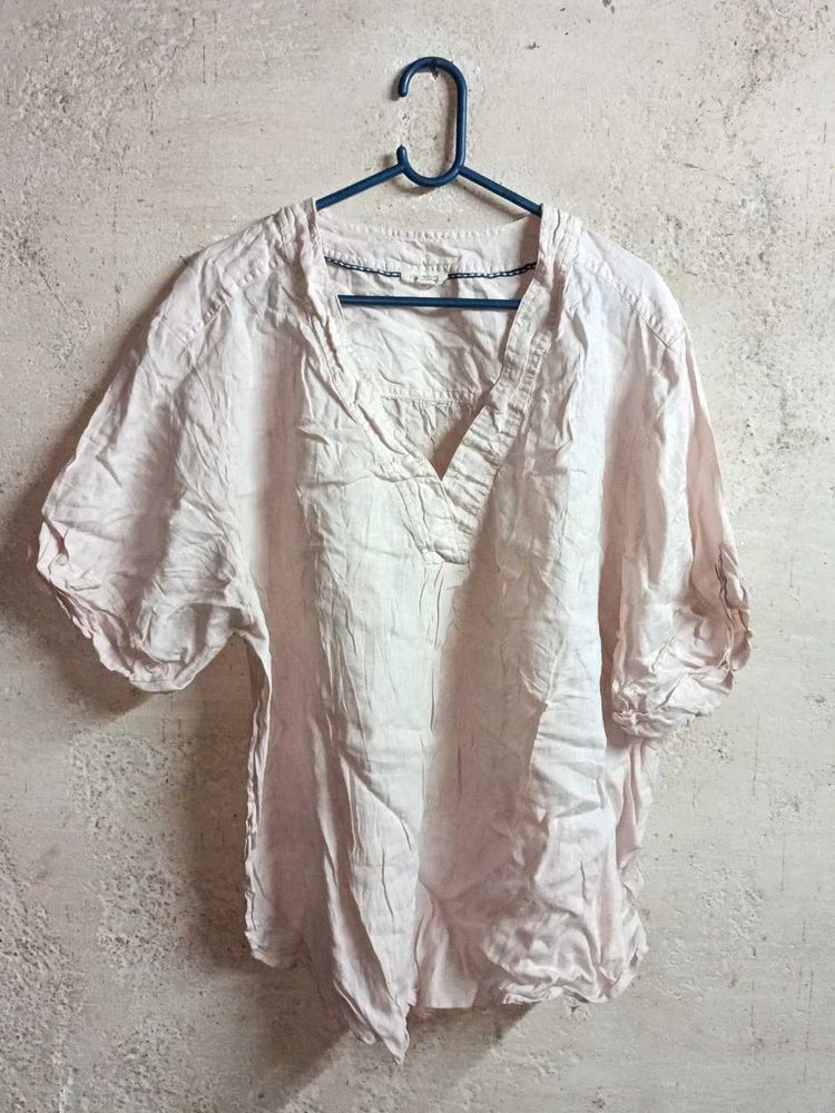 Light Pink V-Neck Casual Top Oversized