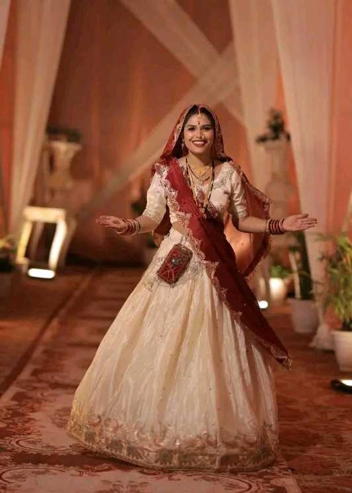 Elegant Cream &amp; Maroon Lehenga Choli