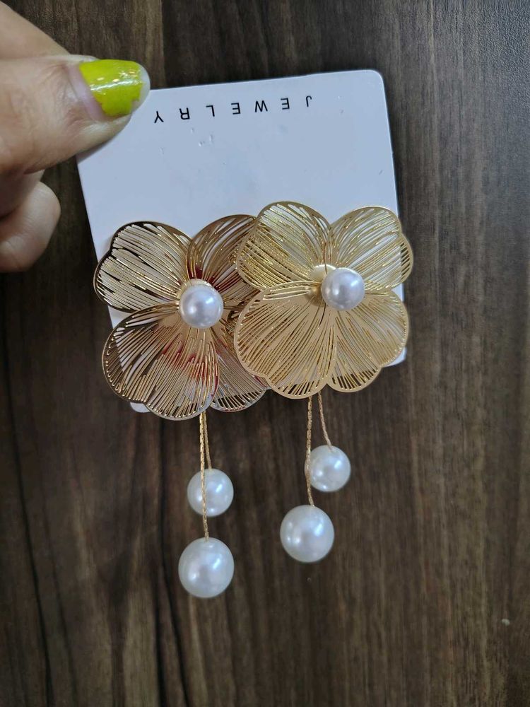 Floral Drop Earrings with Pearls