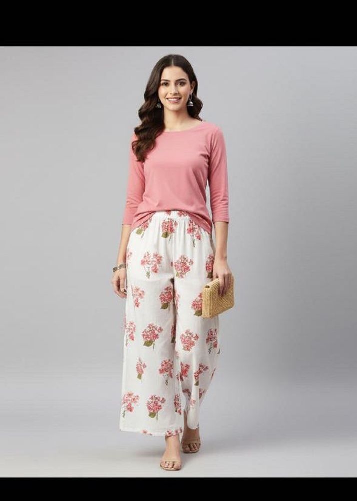 Stylish Pink Top &amp; Floral Palazzo Set