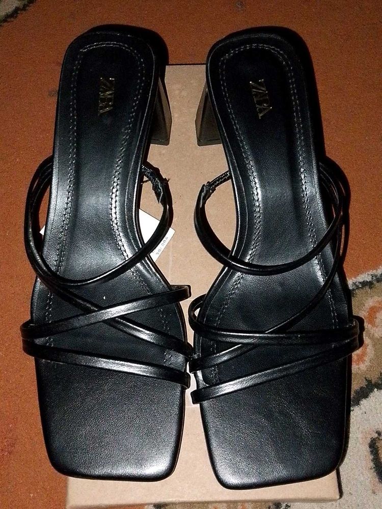 Black Strappy Block Heels Sandals