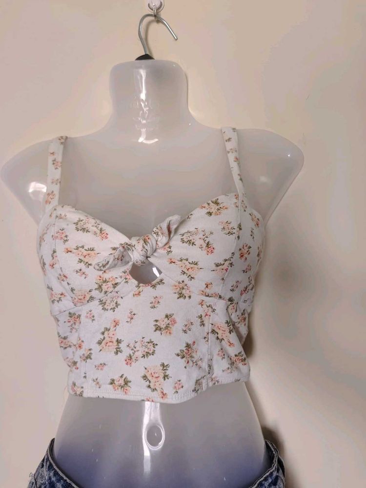 Floral Knot-Front Crop Top