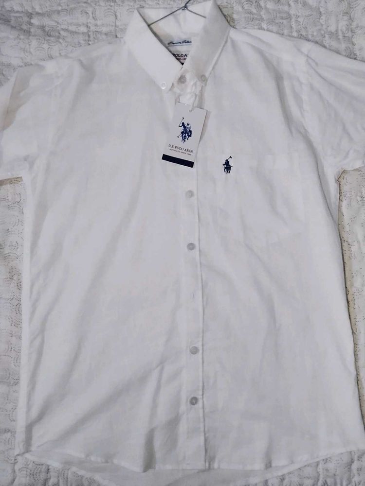 White U.S. Polo Assn Branded shirt in linen blend