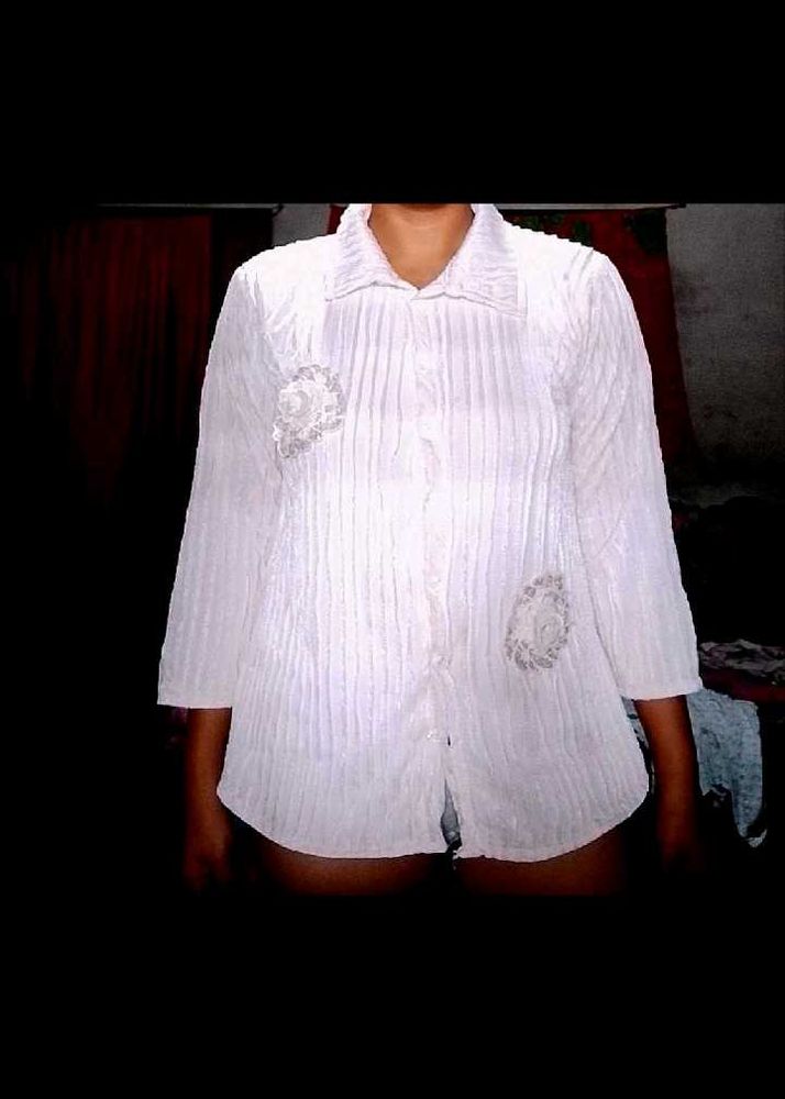 White Textured Blouse with Embellishments