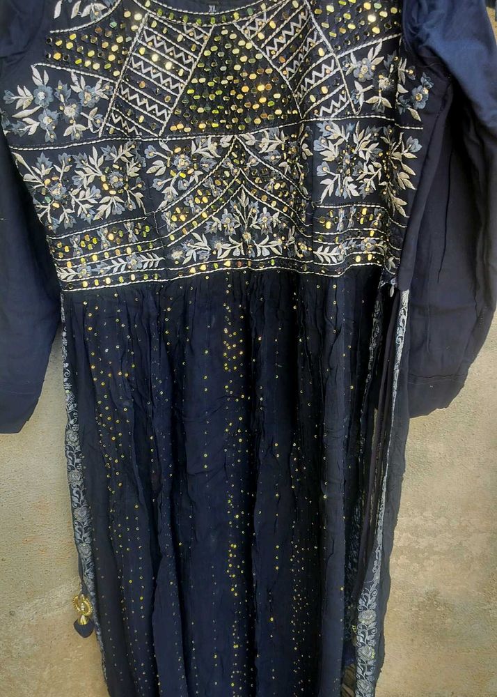 Embellished Navy Blue naira cut plazo dupatta
