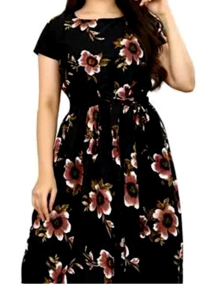 Chic Floral Black Midi Dress