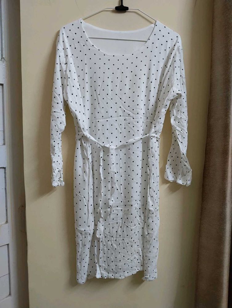 White Polka Dot Midi Dress