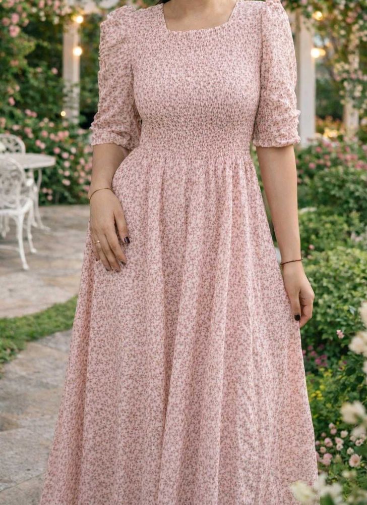 full length pink flary frock