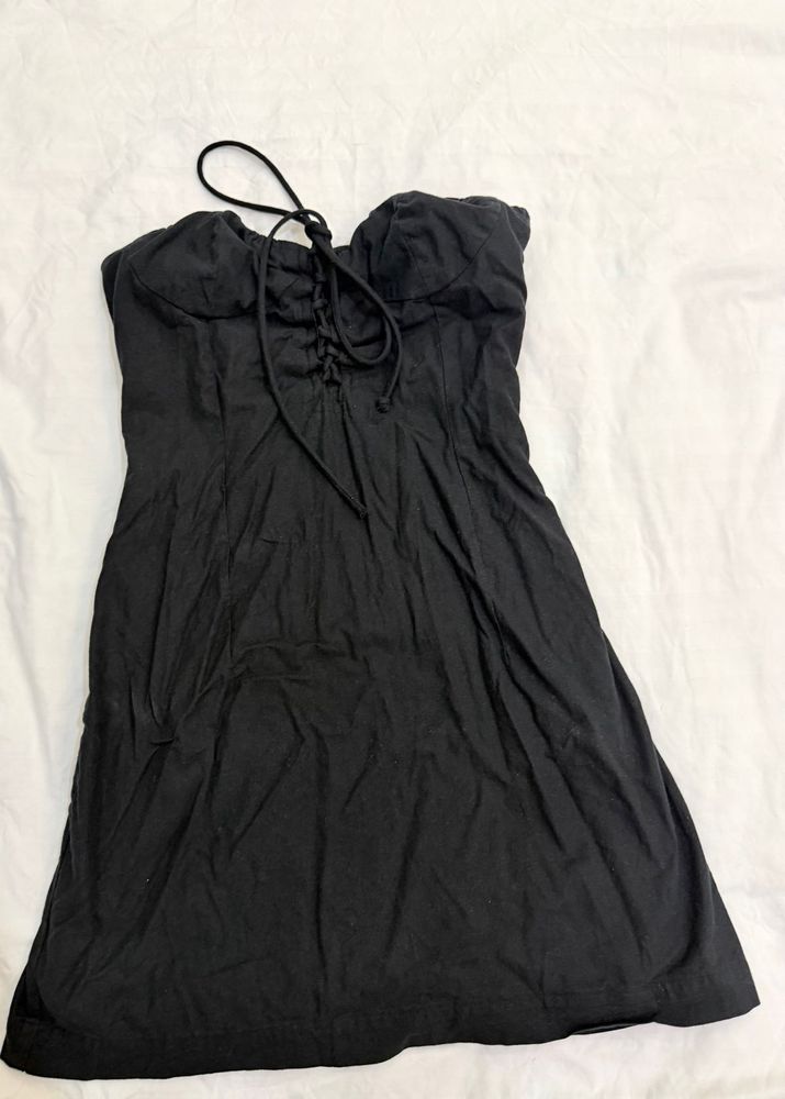 Black Strapless Lace-Up Mini Dress