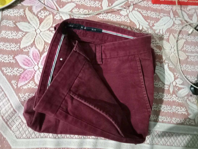 Men's Slim Fit Burgundy Trousers