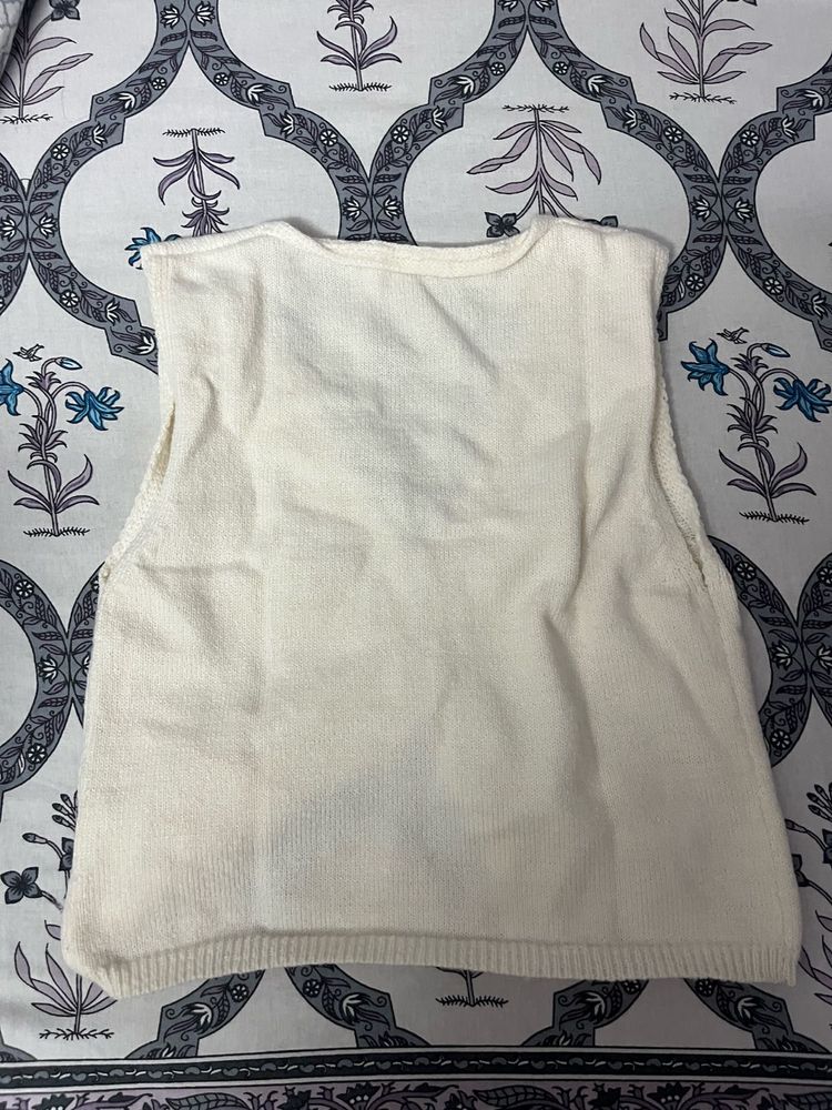 Cream Sleeveless Knit Top