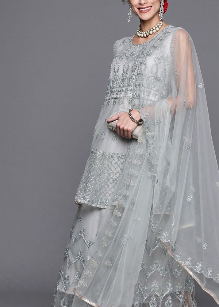 Elegant Silver Anarkali Suit