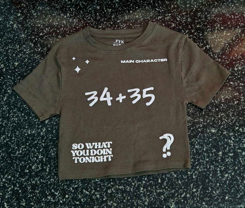 Brown Graphic Crop T-Shirt