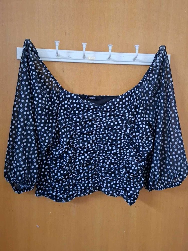 Chic Polka Dot Ruched Top