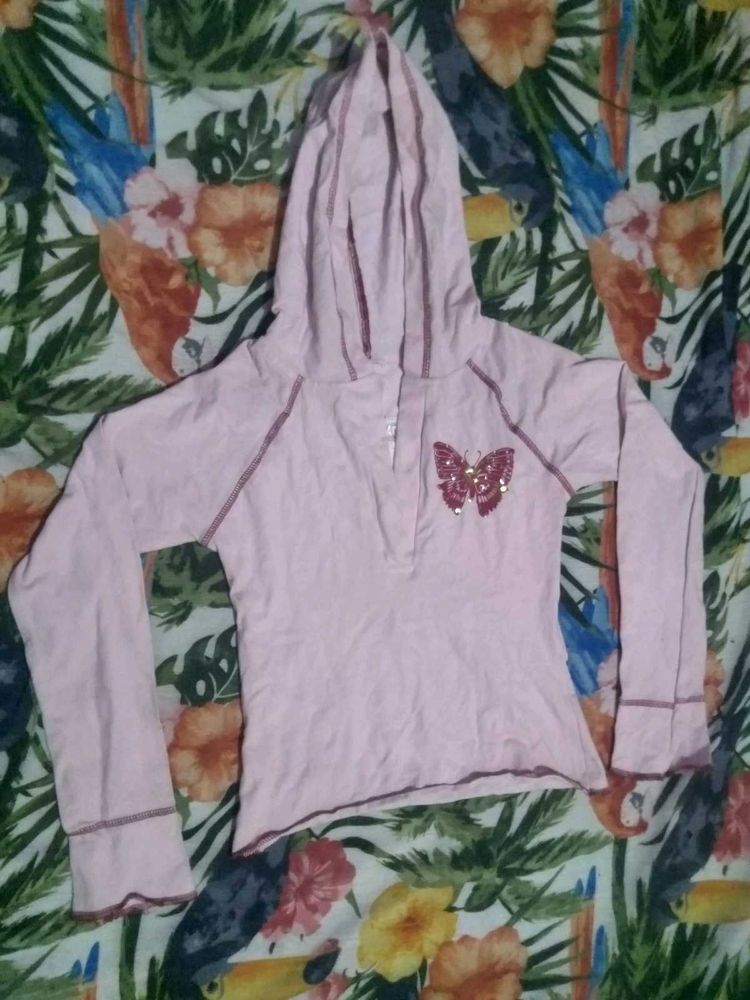 Pink Hoodie with Butterfly Embellishment