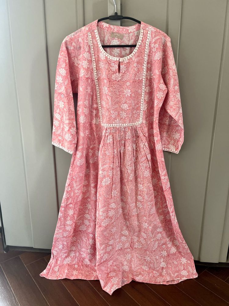 Pink Floral Cotton Dress/kirta