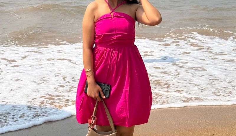 Vibrant Pink Halter Neck Mini Dress