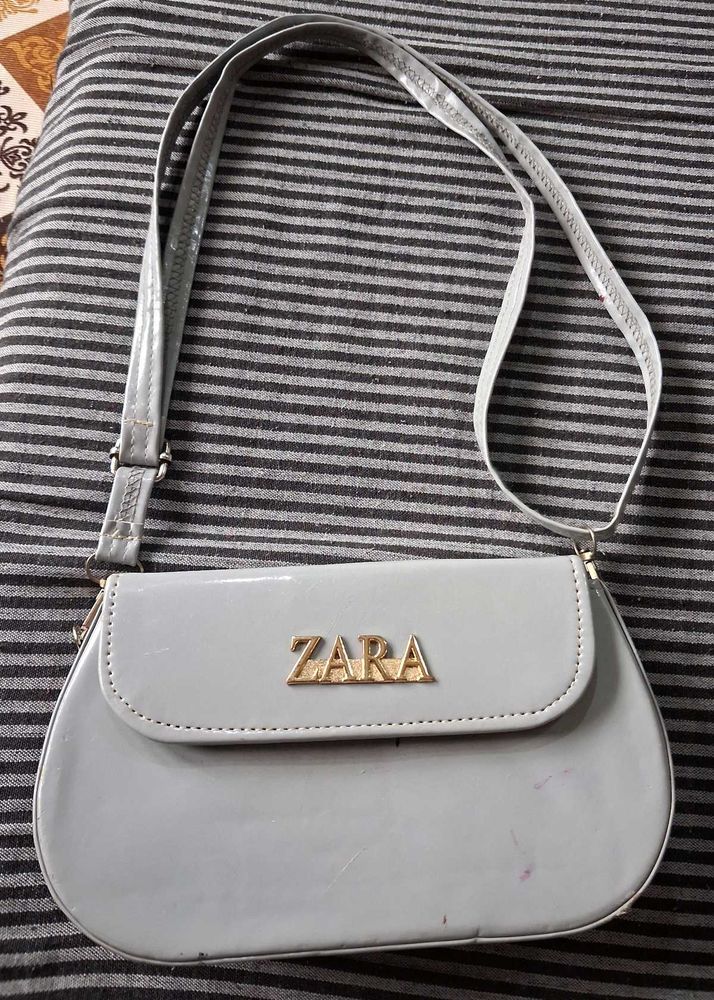 Zara Grey Patent Shoulder Bag