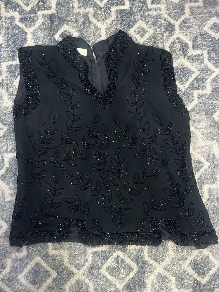 Embellished Black Sleeveless top