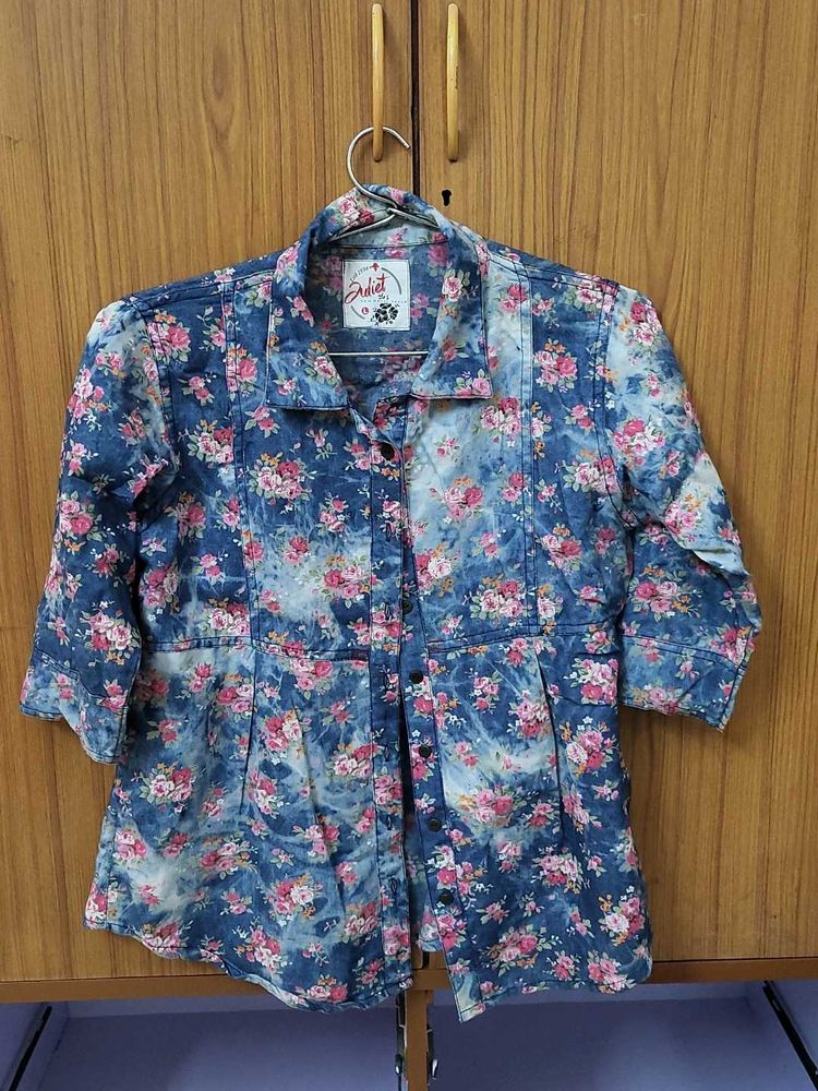 Beautiful Denim Like Cotton Shirt For Girls Juliet