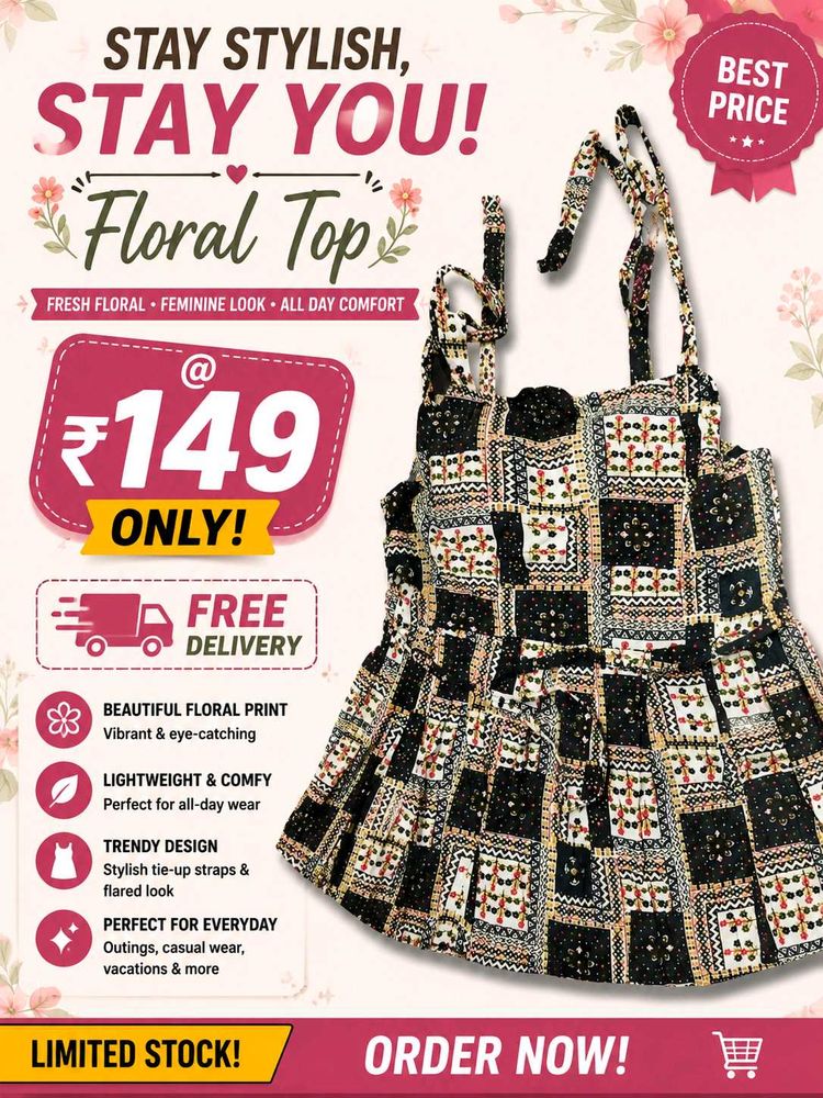 Stylish Floral Print Tie-Up Top
