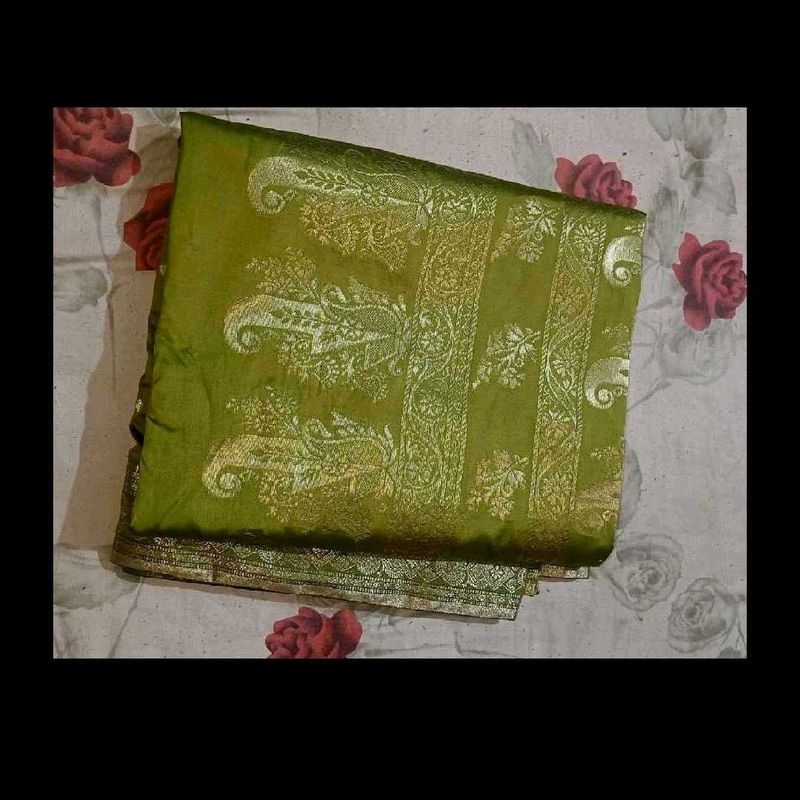 Vibrant Green silk  Saree with Gold zari Weave