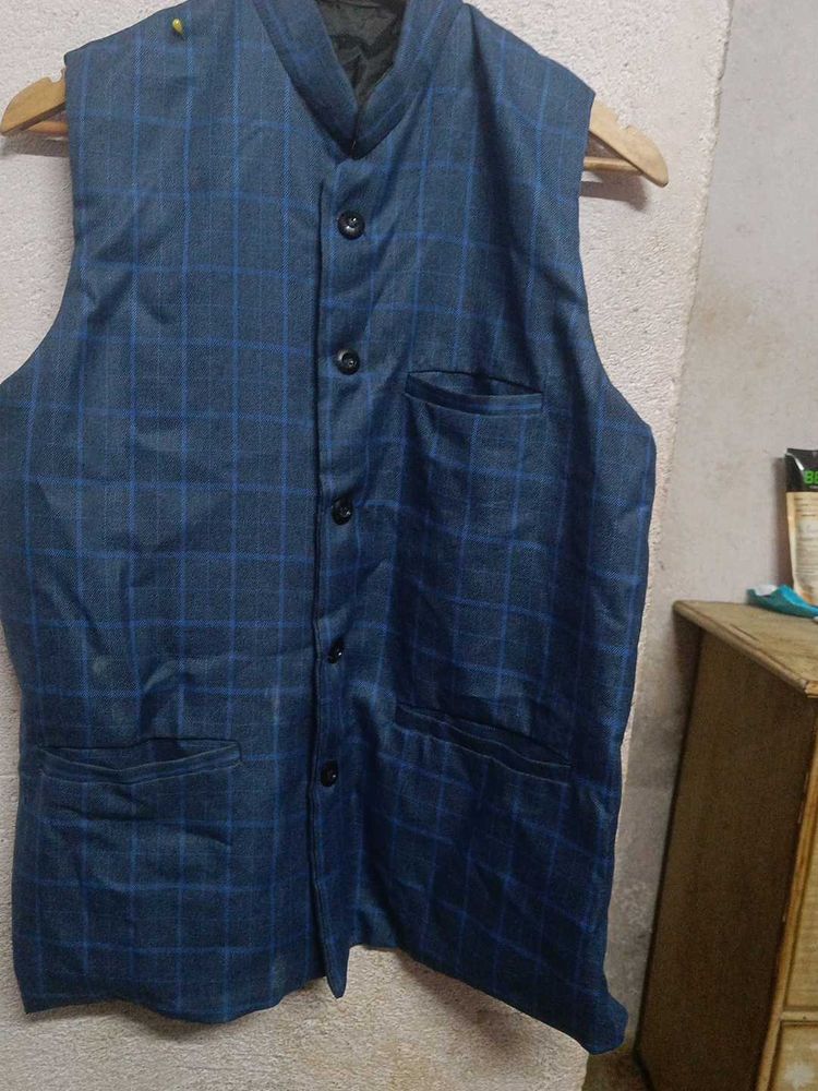 Men's Blue Check Nehru Jacket