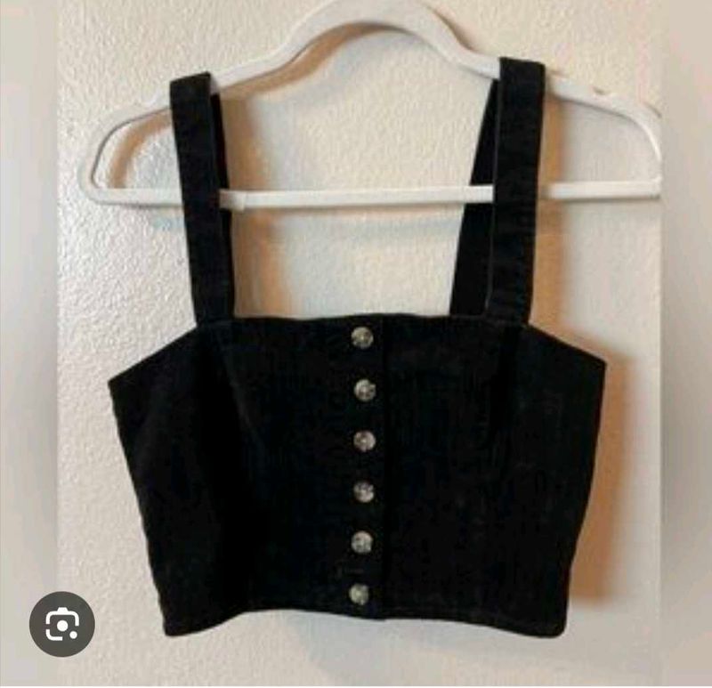 Forever 21 Black Corduroy Button-Front Crop