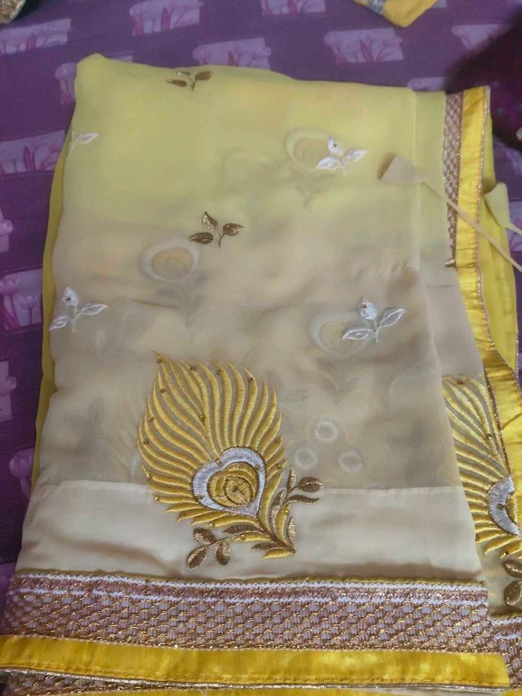 Beautiful Yellow Embroidered Saree
