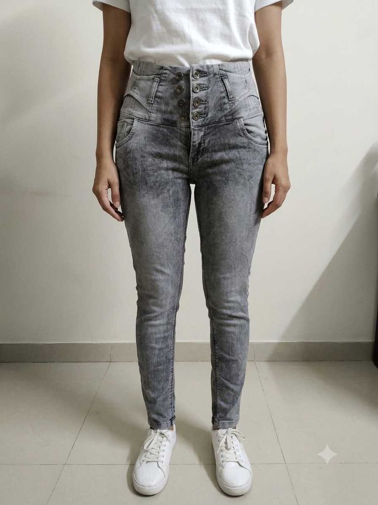 High-Waisted Acid Wash Skinny Jeans