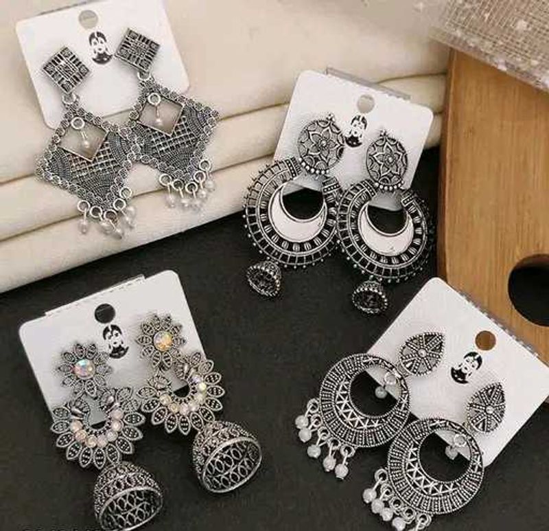 pack of 4 oxidized Jhumkhas