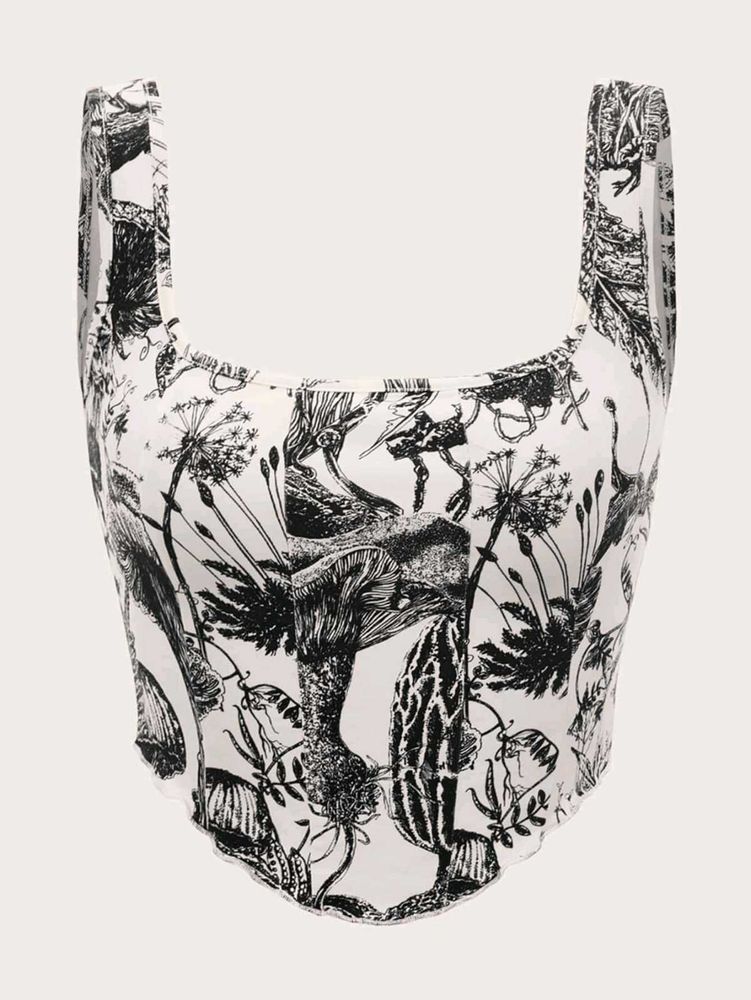 27238. Unique Black &amp; White Mushroom Print Top