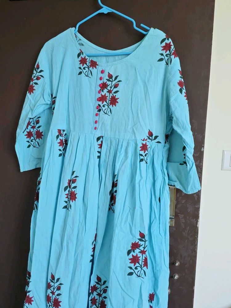 Light Blue Floral Print Kurta