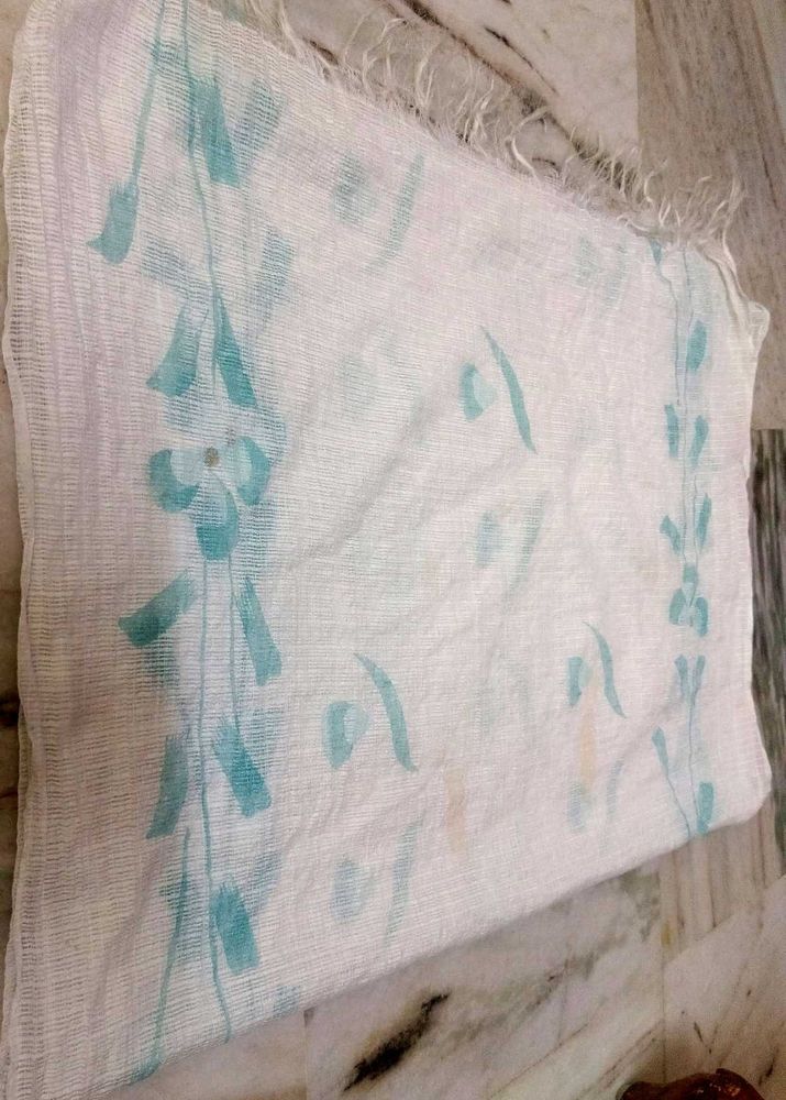 White Dupatta with Floral Print