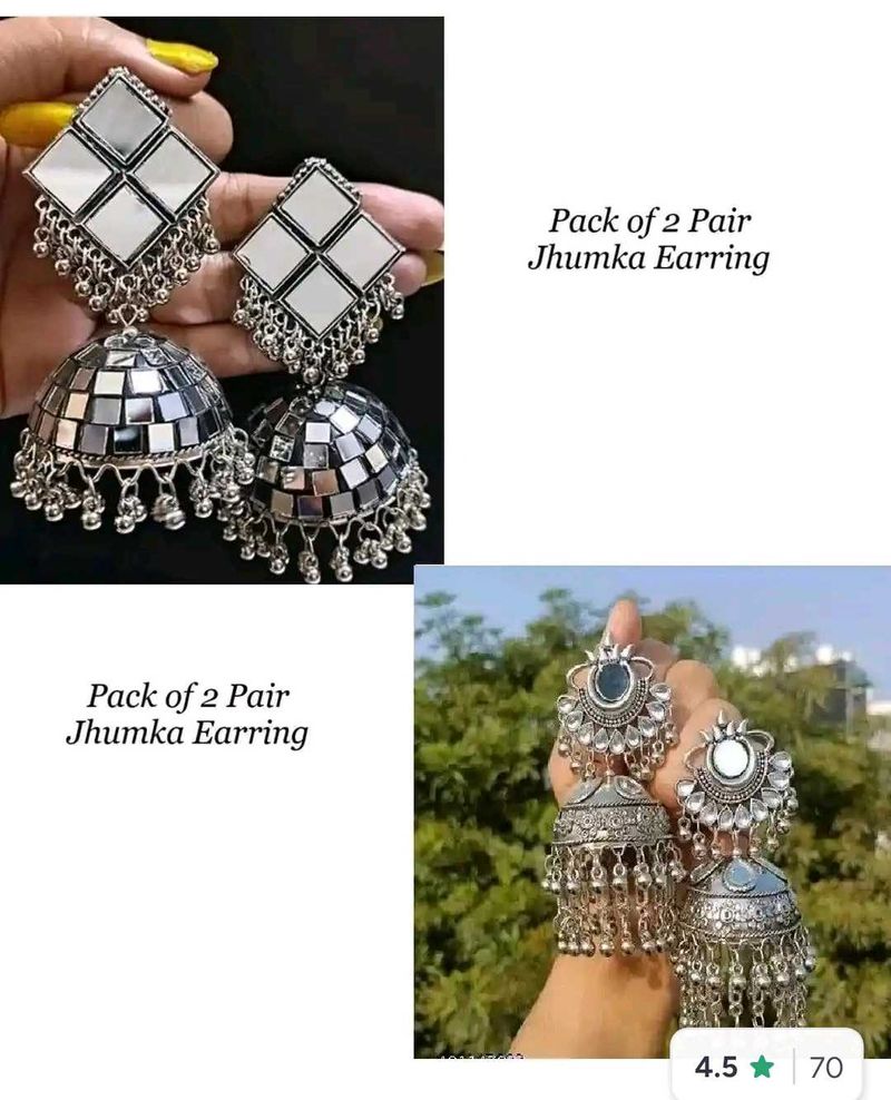 Pack of 2 Pair Mirror Jhumka Earrings